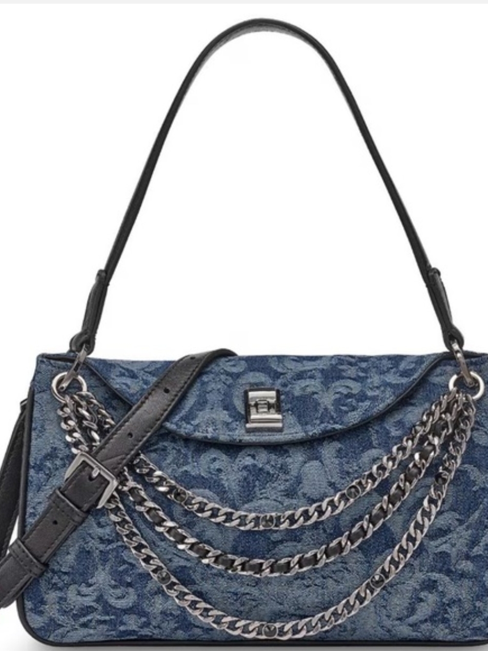 NWT KARL LAGERFELD Nadine Denim Shoulder Crossbody Bag - Silver Chains Detail